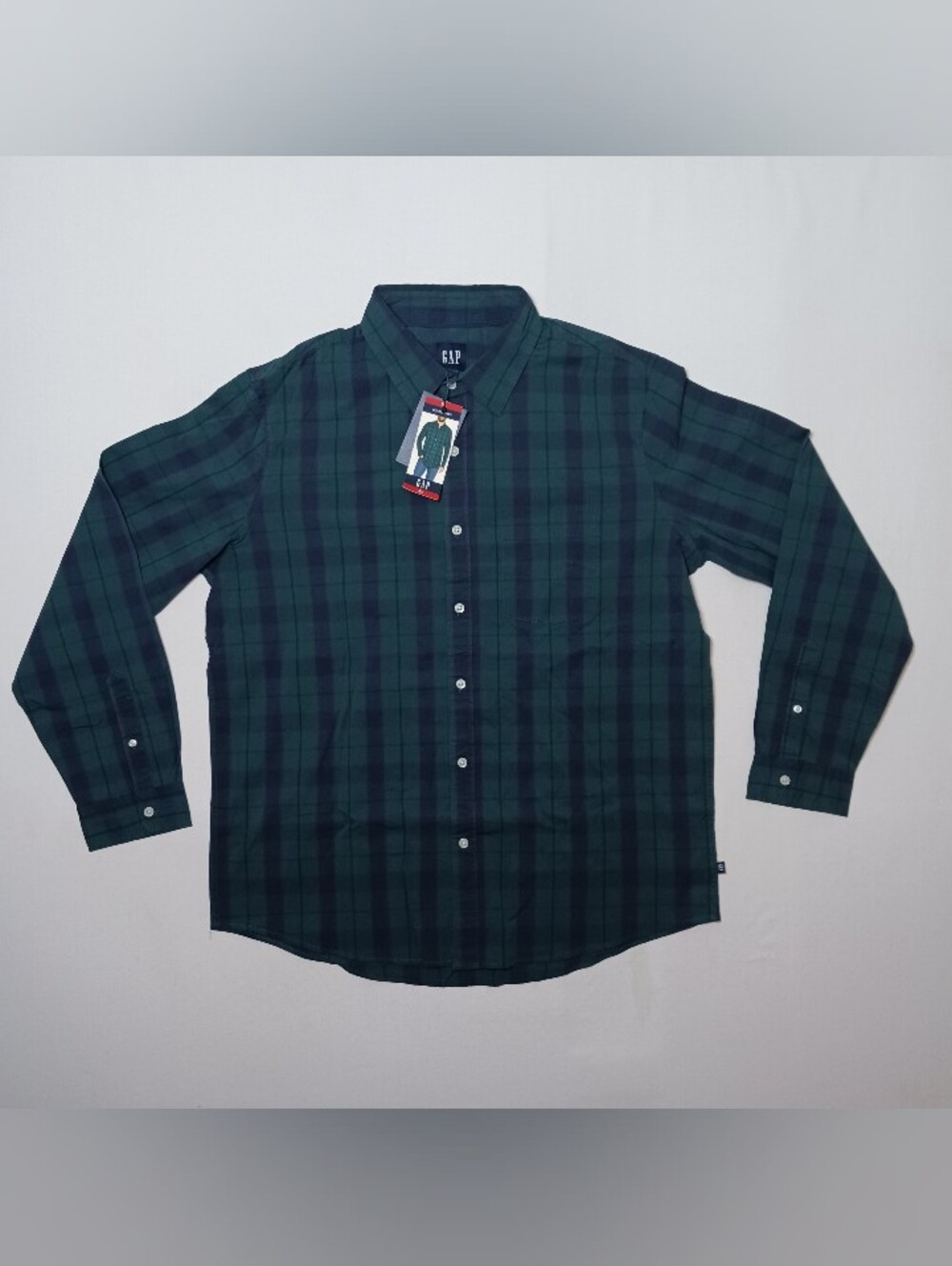 Gap Mens Button Up Woven Long Sleeve Shirt Sycamore Green Plaid NWT